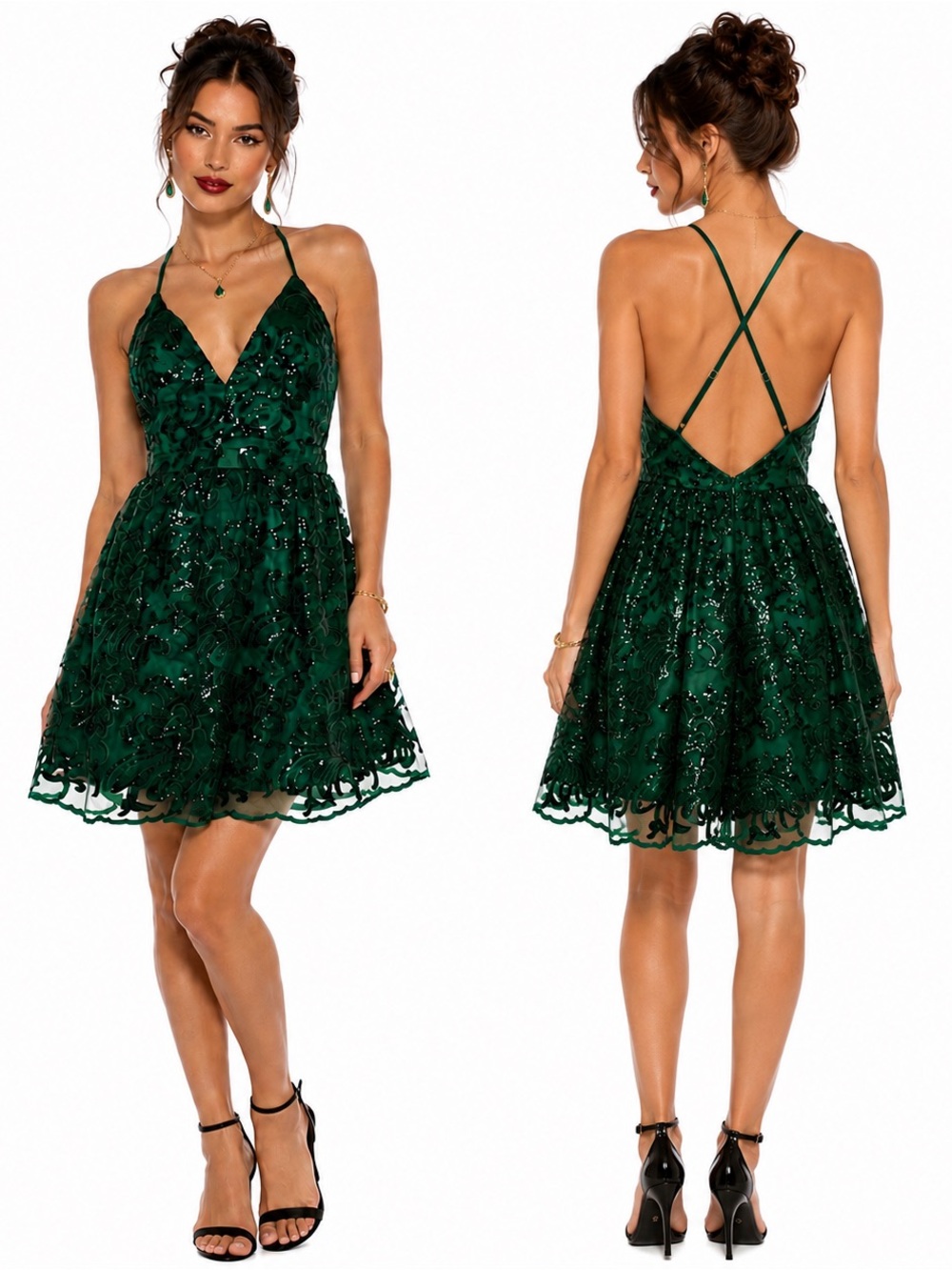 Lulus Sweetest Celebrations Emerald Green Sequins Dress Women SZ M Forest Fairy